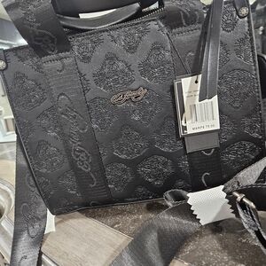 Ed Hardy Black Embossed Women's Bag Tote Bag